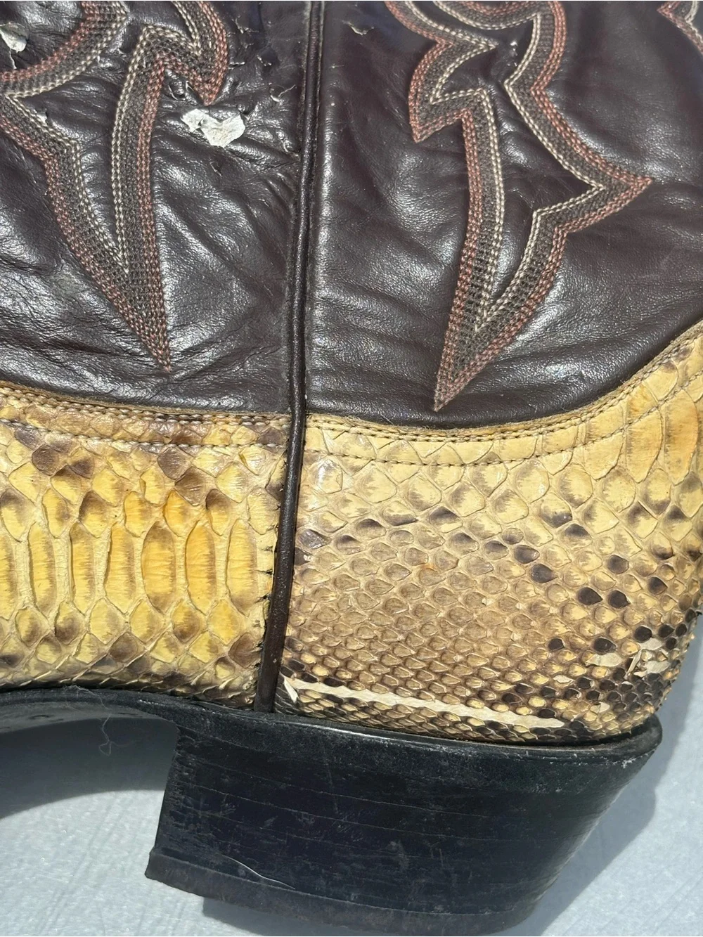 Remington Men’s Yellow Python-Print Western Boots with Dark Brown Shaft